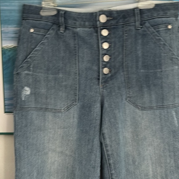 NWOT DEMOCRACY high rise ab technology fly button wide leg ankle jeans  size 12 - Picture 3 of 6